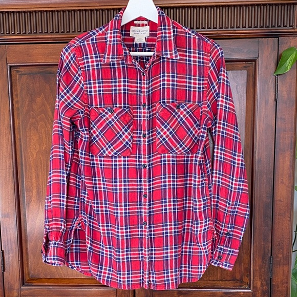 Ralph Lauren Tops - Ralph Lauren RL Utility linen cotton blend plaid shirt button front tunic hem M